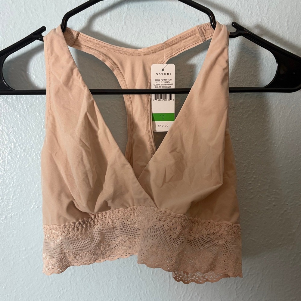 Natori Bliss Perfection Lace Bralette Cameo Rose Pink Racerback L NWT Luxury